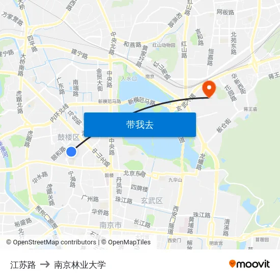 江苏路 to 南京林业大学 map