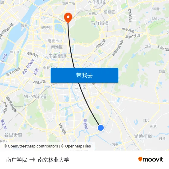 南广学院 to 南京林业大学 map