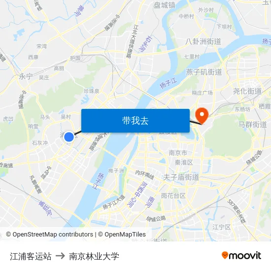 江浦客运站 to 南京林业大学 map