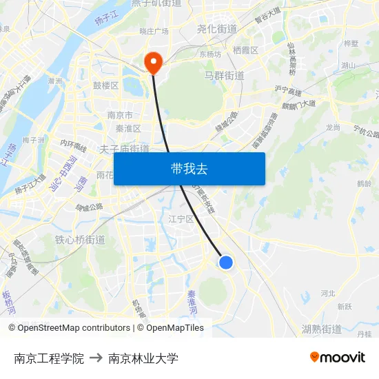 南京工程学院 to 南京林业大学 map