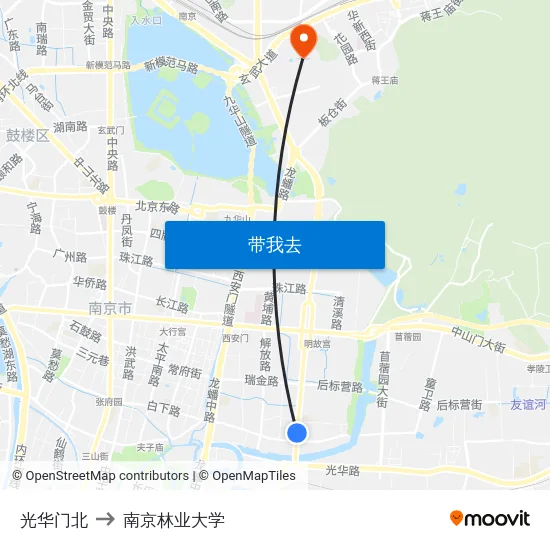 光华门北 to 南京林业大学 map