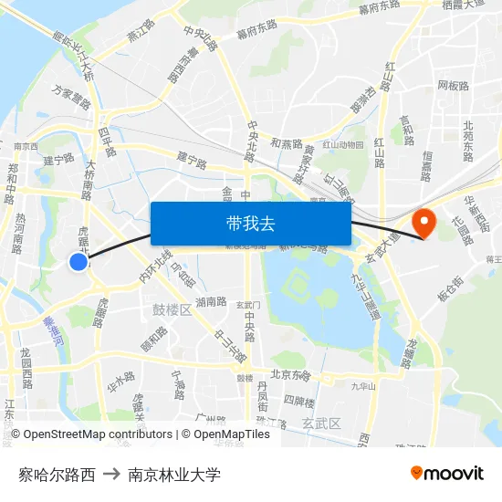 察哈尔路西 to 南京林业大学 map