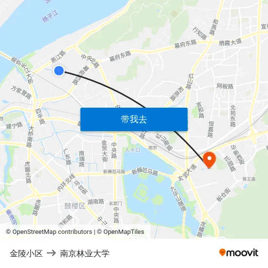 金陵小区 to 南京林业大学 map