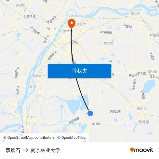双牌石 to 南京林业大学 map