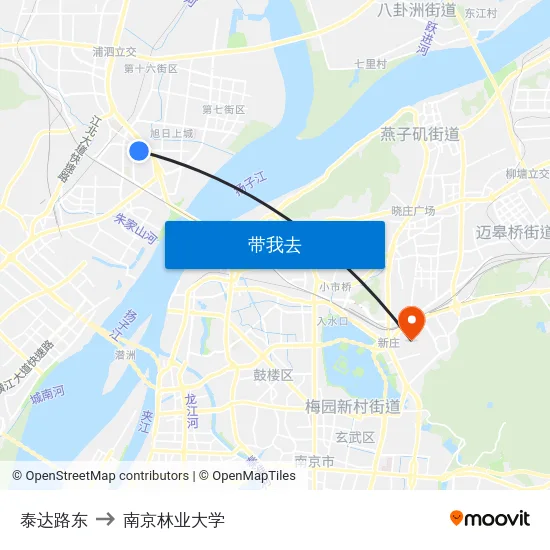泰达路东 to 南京林业大学 map