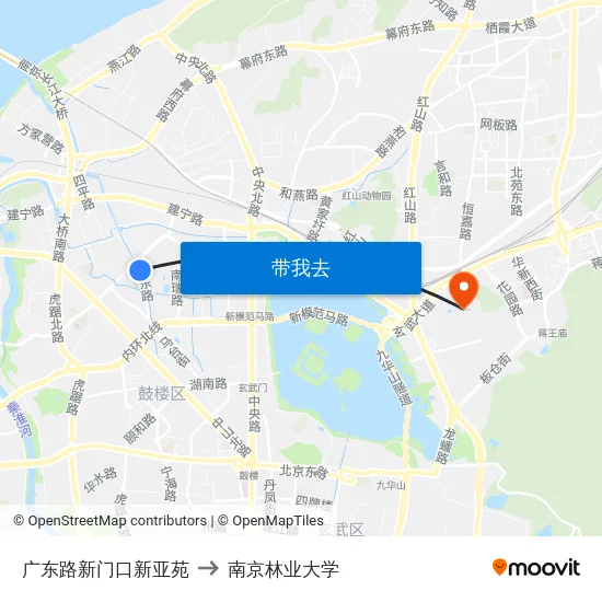 广东路新门口新亚苑 to 南京林业大学 map