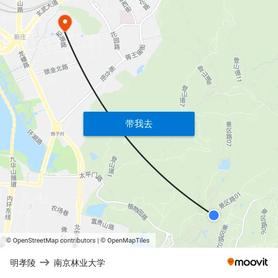 明孝陵 to 南京林业大学 map