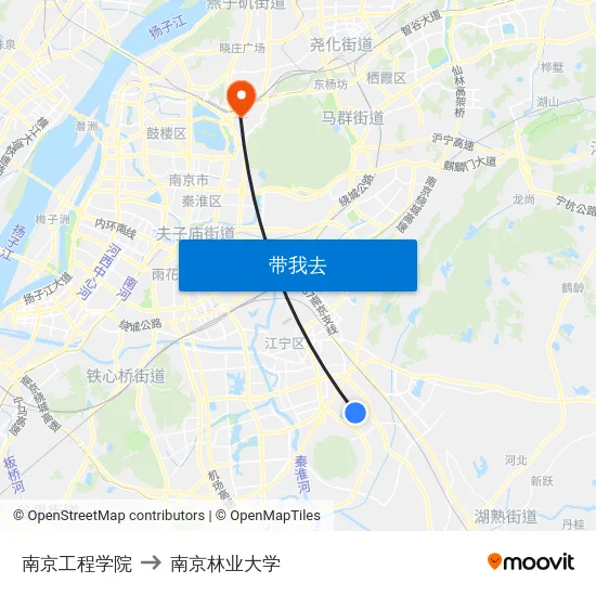 南京工程学院 to 南京林业大学 map