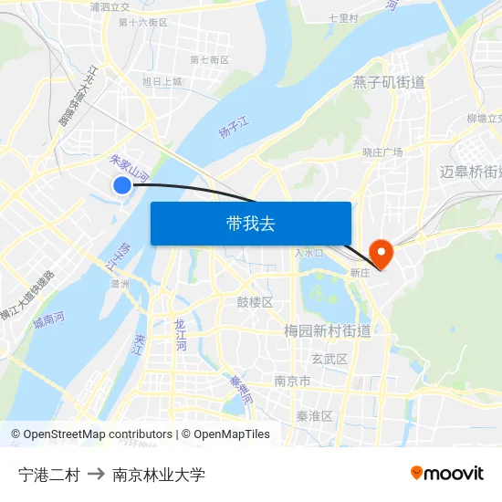 宁港二村 to 南京林业大学 map