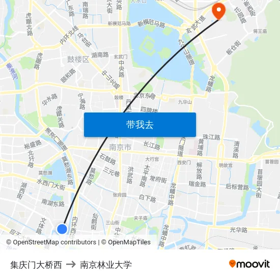 集庆门大桥西 to 南京林业大学 map