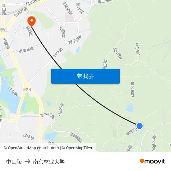 中山陵 to 南京林业大学 map