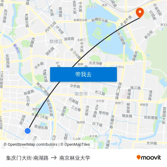 集庆门大街·南湖路 to 南京林业大学 map