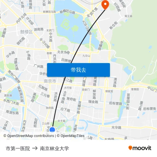 市第一医院 to 南京林业大学 map