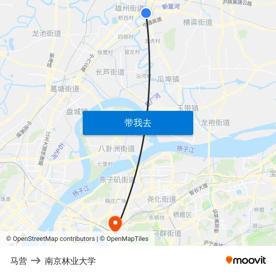 马营 to 南京林业大学 map