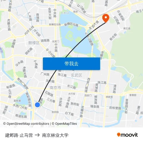 建邺路·止马营 to 南京林业大学 map