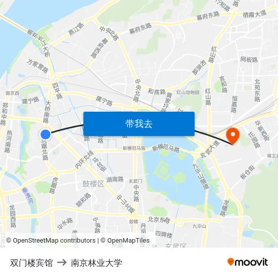 双门楼宾馆 to 南京林业大学 map