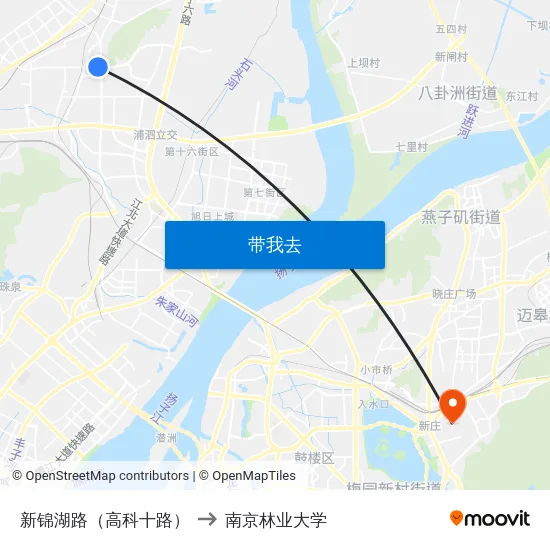 新锦湖路（高科十路） to 南京林业大学 map