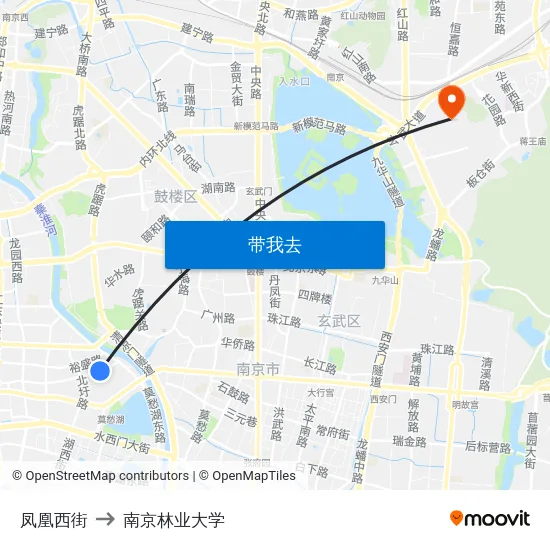 凤凰西街 to 南京林业大学 map