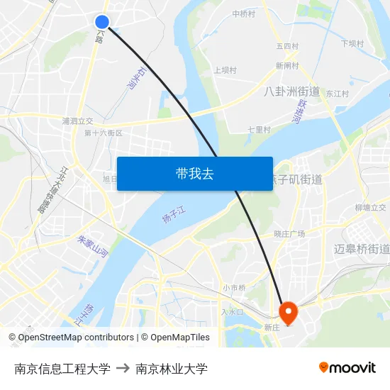 南京信息工程大学 to 南京林业大学 map