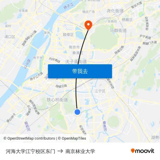 河海大学江宁校区东门 to 南京林业大学 map
