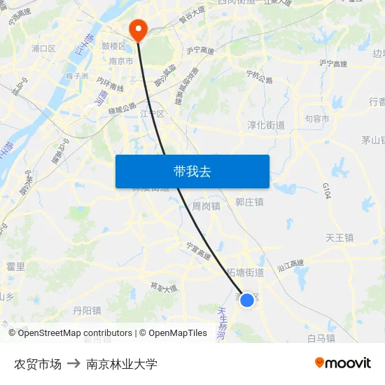 农贸市场 to 南京林业大学 map
