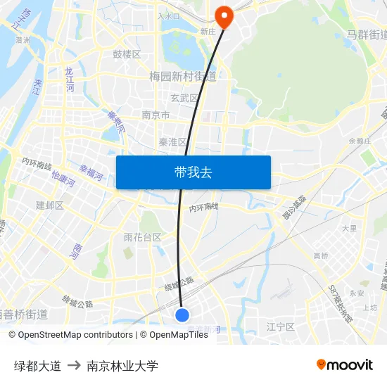 绿都大道 to 南京林业大学 map