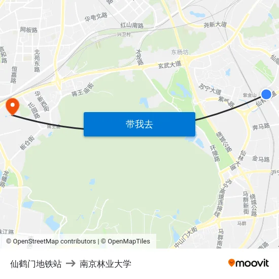 仙鹤门地铁站 to 南京林业大学 map