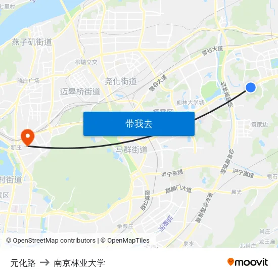 元化路 to 南京林业大学 map