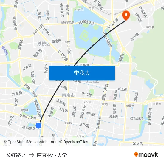 长虹路北 to 南京林业大学 map