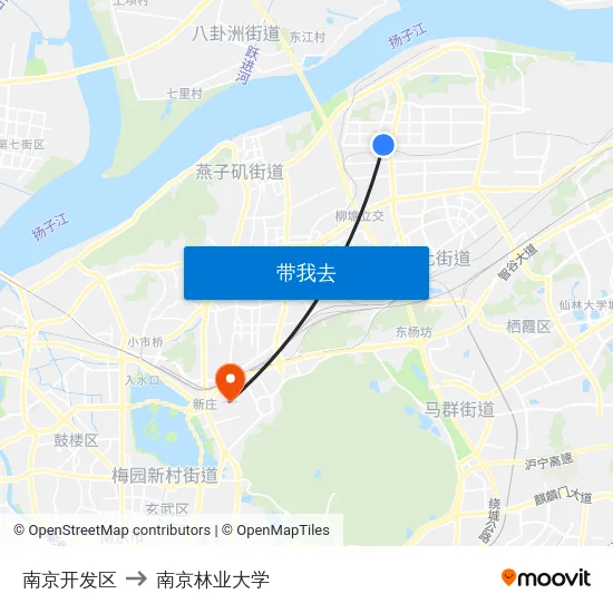 南京开发区 to 南京林业大学 map
