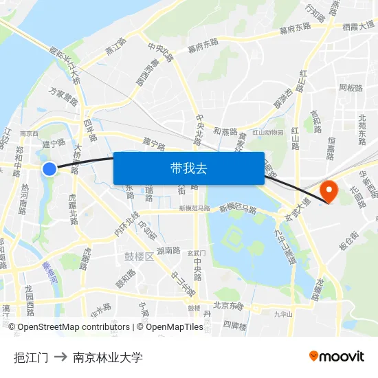 挹江门 to 南京林业大学 map