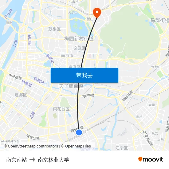 南京南站 to 南京林业大学 map