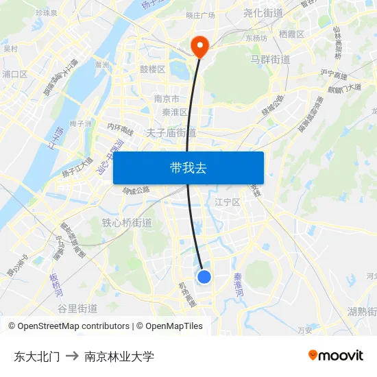 东大北门 to 南京林业大学 map