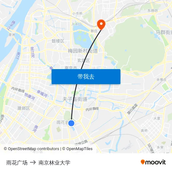 雨花广场 to 南京林业大学 map