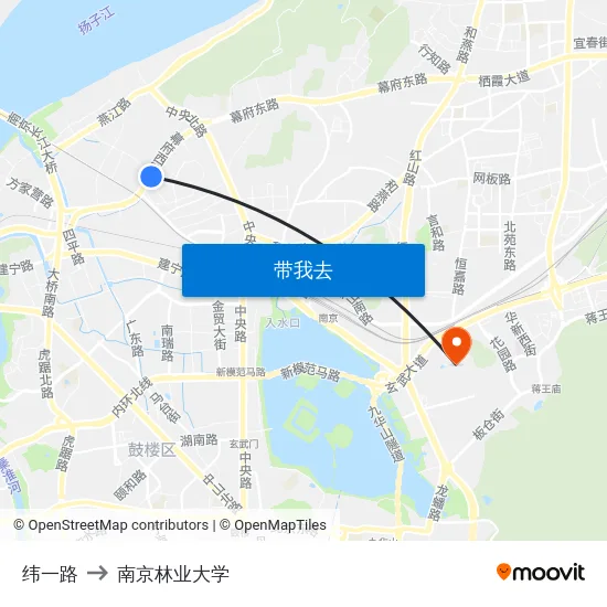 纬一路 to 南京林业大学 map