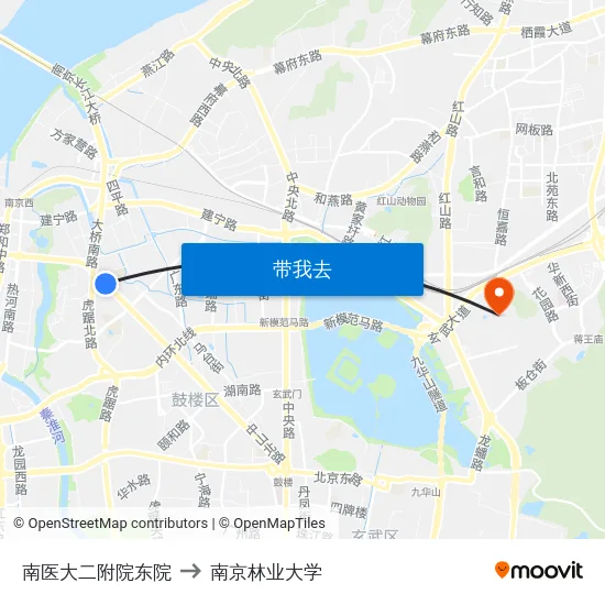南医大二附院东院 to 南京林业大学 map