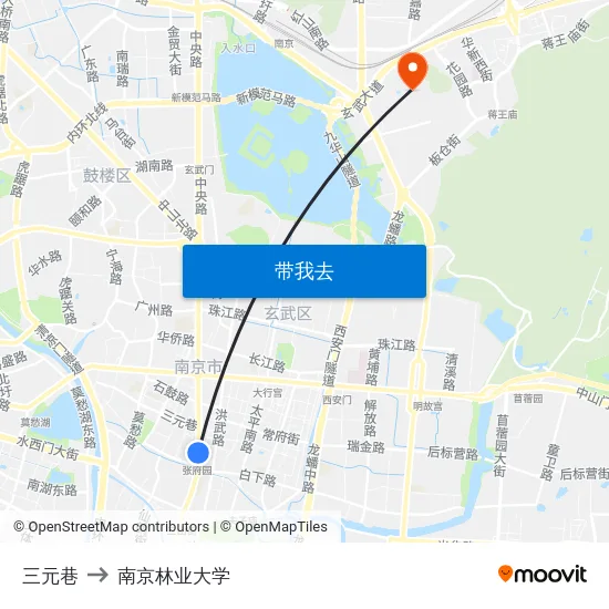 三元巷 to 南京林业大学 map