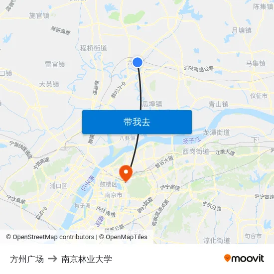 方州广场 to 南京林业大学 map