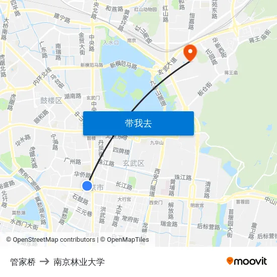 管家桥 to 南京林业大学 map