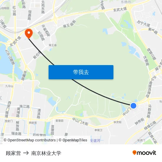 顾家营 to 南京林业大学 map
