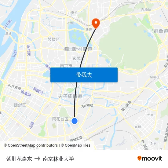 紫荆花路东 to 南京林业大学 map