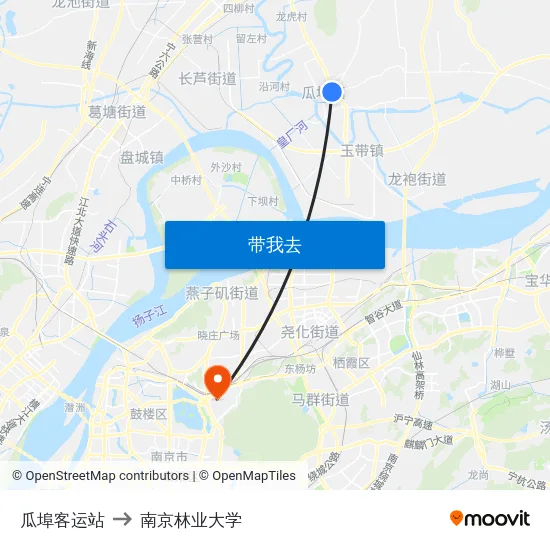 瓜埠客运站 to 南京林业大学 map