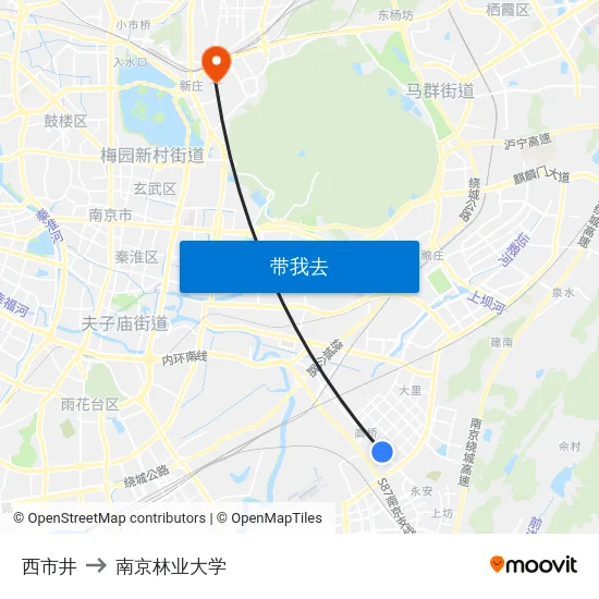 西市井 to 南京林业大学 map