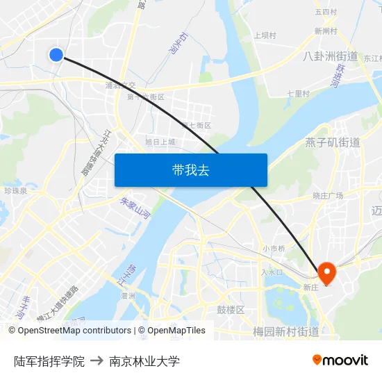 陆军指挥学院 to 南京林业大学 map