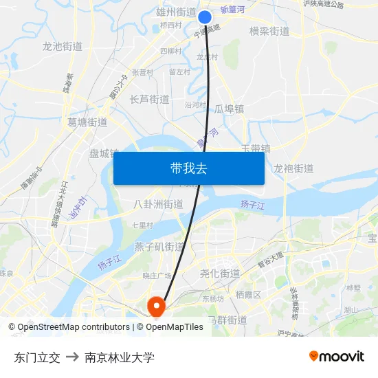 东门立交 to 南京林业大学 map