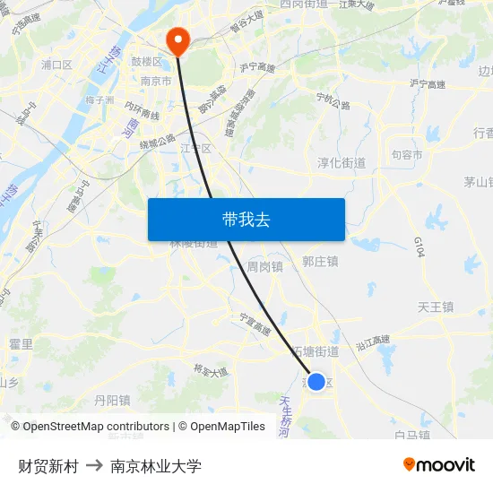 财贸新村 to 南京林业大学 map