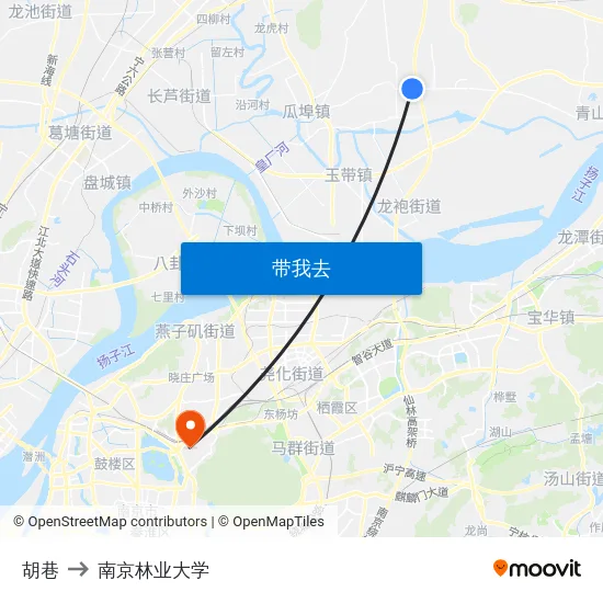 胡巷 to 南京林业大学 map