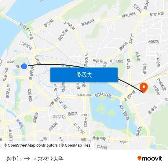 兴中门 to 南京林业大学 map