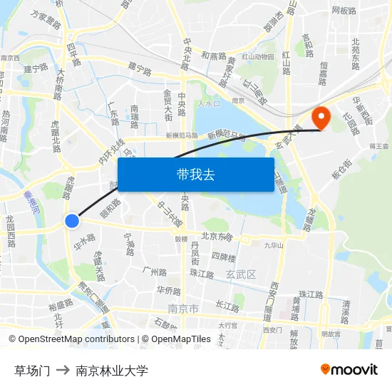草场门 to 南京林业大学 map
