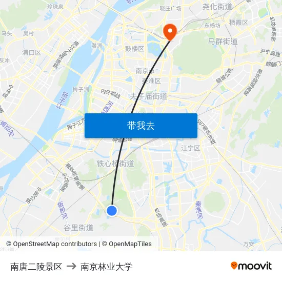 南唐二陵景区 to 南京林业大学 map
